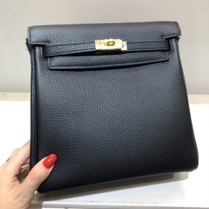 Hermes Kelly Ado Backpack Clemence Leather Gold Hardware In Black Outlet Hermes Cheap Sale Store