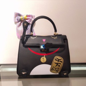 Hermes Kelly Lucky Cat Bag Togo Leather Gold Hardware In Black Outlet Hermes Cheap Sale Store