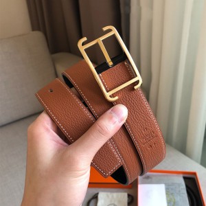 Hermes Society Buckle 32MM Reversible Belt Togo Leather In Brown Outlet Hermes Cheap Sale Store