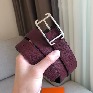 Hermes Society Buckle 32MM Reversible Belt Togo Leather In Burgundy Outlet Hermes Cheap Sale Store