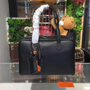 Hermes Victoria II Fourre-tout Bag Clemence Leather Palladium Hardware In Black Outlet Hermes Ch ...