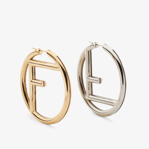 F is Fendi Hoop Earrings In Metal Gold/Palladium