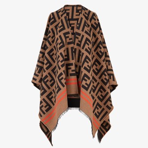 Fendi FF Enveloping Poncho In Wool Brown