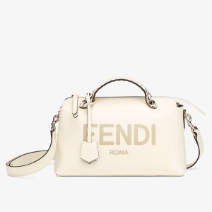 Fendi Medium By The Way Boston Bag In Calf Leather White