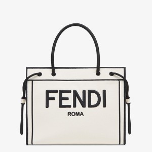 Fendi Medium Roma Shopper Bag In Undyed Canvas White