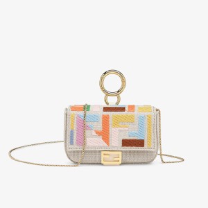 Fendi Nano Baguette Bag In Canvas Multicolor