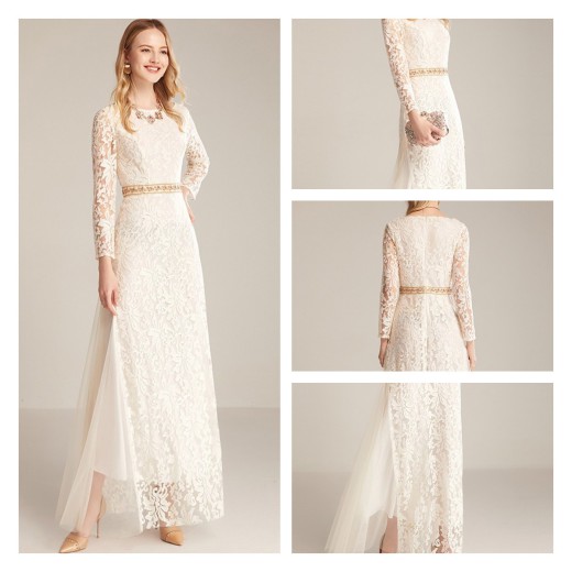 White Lace Long Sleeve Prom Dresses Online 
https://www.sheinprom.co.uk/graceful-lace-white-prom ...