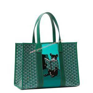 Goyard Goyardine Reading Bulldog Canvas Villette Tote Green