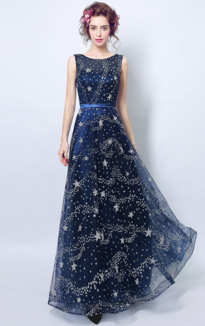 Navy Blue Formal Dresses Online Australia 2021 Round Neck Floor Length Evening Gowns