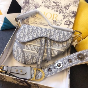 Christian Dior Saddle Bag Oblique Embroidery Grey