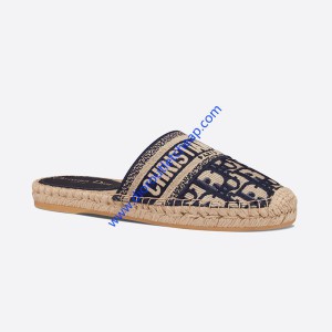 Christian Dior Granville Mules Women Oblique Embroidery Cotton Blue