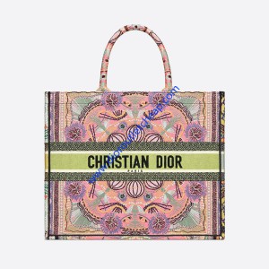 Dior Book Tote Lights Embroidery Canvas Multicolor