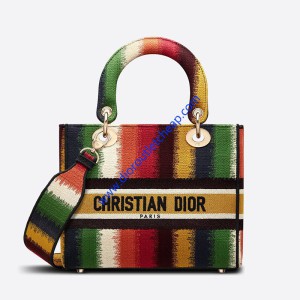 Medium Lady D-lite Bag D-Stripes Embroidery Multicolor