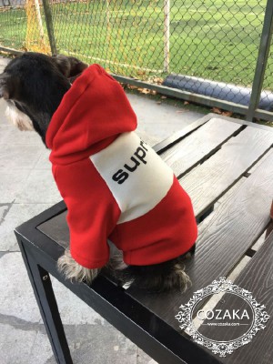 秋冬向け シュプリーム 犬用 パーカー 帽子付き 厚手 テディ犬 フードパーカー 犬服 supreme バイカラ ...