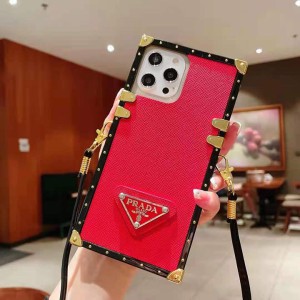 prada 売れ筋 首掛け ケース アイフォーン13 全面保護 革製 携帯ケース  iphone12 pro max プラダ金属 ...