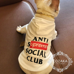 supremeｘanti social social club 犬服 パーカー シュプリーム ドッグウェア パロディ 春秋 綿 小型犬 ...