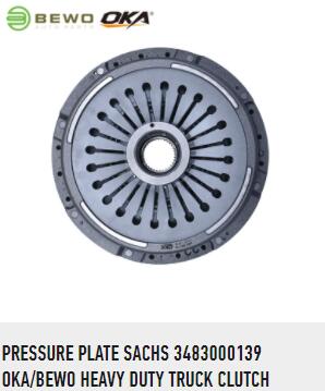 PRESSURE PLATE SACHS 3483000139 OKA/BEWO HEAVY DUTY TRUCK CLUTCH COVER 
From material selection  ...