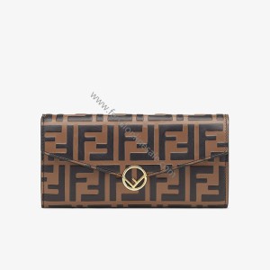 F is Fendi Continental Wallet In FF Motif Calf Leather Brown
