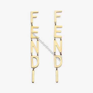 Fendi Signature Drop Earrings In Metal Gold
