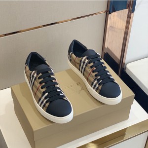 Burberry Bio-based Sole Vintage Check And Leather Men Sneakers Blue