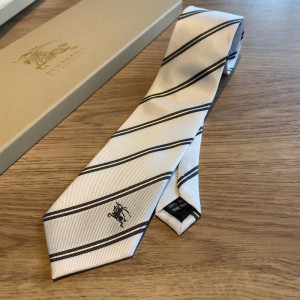 Burberry Classic Cut Striped Silk Jacquard Tie White