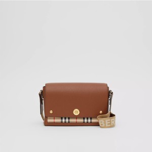 Burberry Leather And Vintage Check Note Crossbody Bag Brown