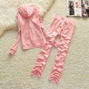 Juicy Couture Pure Color Velour Tracksuits 9315 2pcs Women Suits Pink