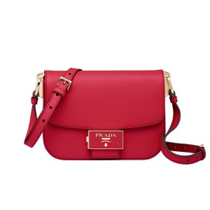 Prada 1BD217 Saffiano Leather Embleme Bag In Red
