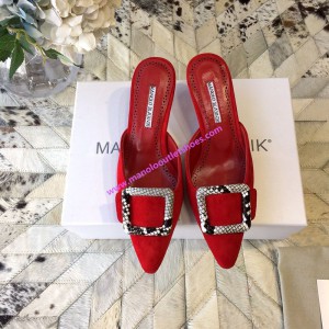 Manolo Blahnik Maysale Mules Suede With Square Buckle Burgundy