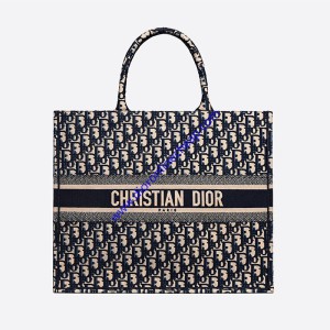 Dior Book Tote Oblique Embroidery Canvas Blue