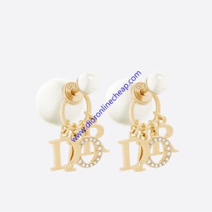 Dior Tribales Earrings Metal, White Resin Pearls and White Crystals Gold