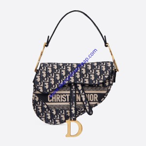 Christian Dior Saddle Bag Oblique Embroidery Canvas Blue