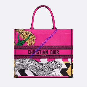 Dior Book Tote D-Jungle Pop Embroidery Canvas Rose