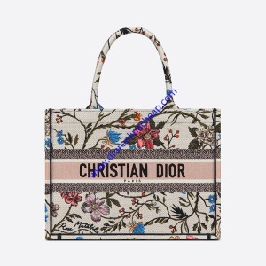 Dior Book Tote Rosa Mutabilis Embroidery Canvas White