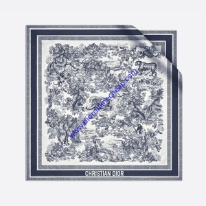 Dior Toile de Jouy Sauvage Square Scarf Silk Blue