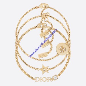 Diorevolution Bracelet Set Chain and White Crystals Gold