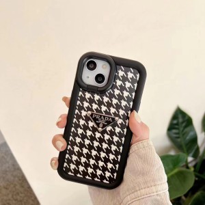 Prada iphone 14pro case lady houndstooth swan iphone 14 14plus 14pro max case Kickstand Function ...