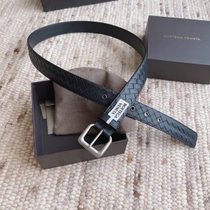 Bottega Veneta Extra Long Intrecciato Belt Calfskin with Pin Buckle Black