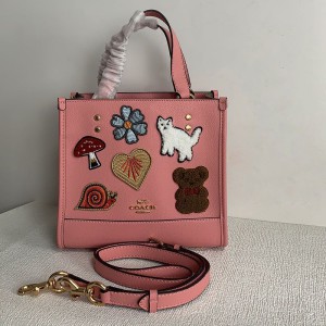 Coach Dempsey Tote 22 in Pebble Leather with Creature Patches Pink