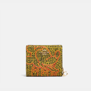 Coach Snap Wallet x Disney Mickey Mouse x Keith Haring in Pebble Leather Yellow