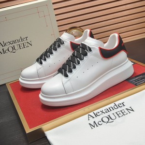 Alexander Mcqueen Oversized Sneakers Unisex Calf Leather with Contrast Rubber Heel White/Black/Red