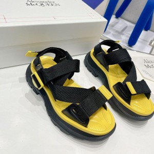 Alexander Mcqueen Tread Sandals Women Rubber with Fabric Strap Black/Yellow