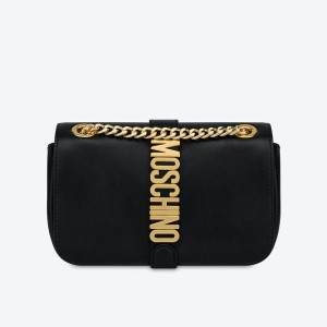 Moschino Lettering Logo Calfskin Chain Shoulder Bag Black