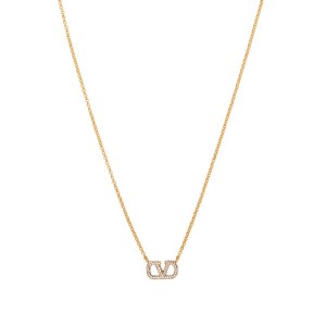 Valentino VLogo Signature Necklace In Metal with Crystals Gold