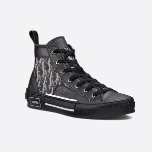 Dior B23 High-Top Sneakers Unisex Oblique Motif Canvas with Calfskin Black