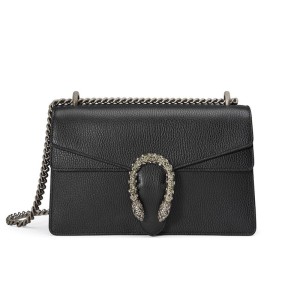 Gucci Small Dionysus Shoulder Bag In Textured Leather Black