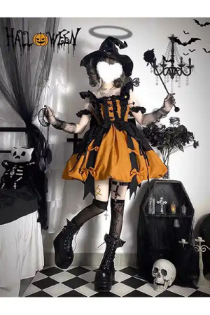 かぼちゃ色 小悪魔 メイド服 COS ハロウィン ロリータ ワンピース ドレス スカート 魔女のコスプレ衣装 ...