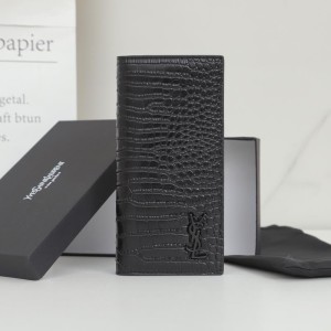 Saint Laurent Large Tiny Monogram Continental Wallet In Crocodile Embossed Leather Black