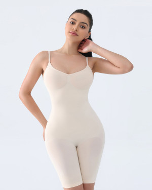 The Shapelily seamless V-neck mid-thigh bodysuit is designed for a flawless fit with its high-st ...